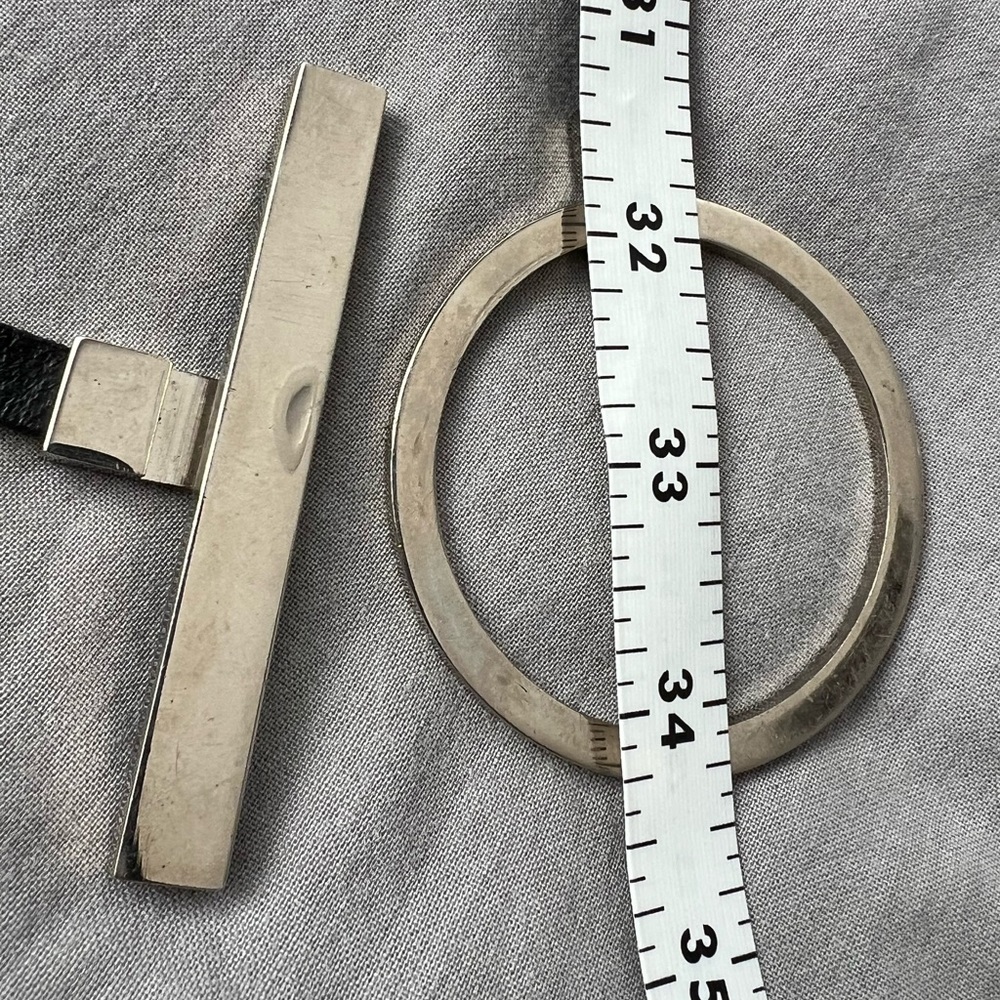 Limited Thin Leather Belt Black Silver Loop Contemporary Modern Womens M 32-34 - Picture 9 of 17